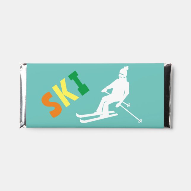Ski Retro Skier Winter Teal White    Hershey Bar Favors (Front)