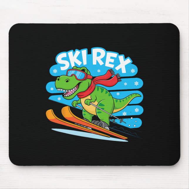 Ski Rex Funny Skiing Dinosaur Winter Sports Design Mouse Pad (Front)