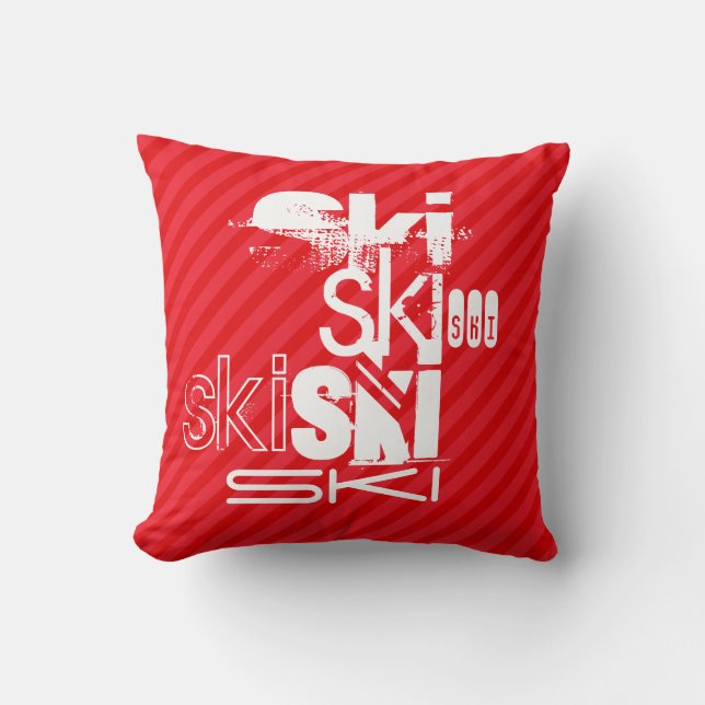 Ski; Scarlet Red Stripes Throw Pillow (Front)