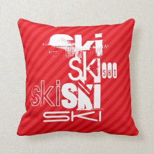 Ski; Scarlet Red Stripes Throw Pillow