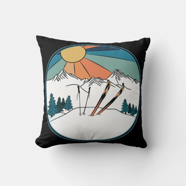 Ski Scene Powder To The People Throw Pillow (Front)