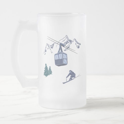 Ski Scene Winter Sports Frosted Glass Beer Mug