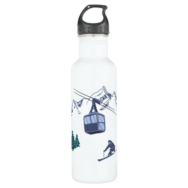 Ski Scene Winter Sports Stainless Steel Water Bottle (Front)