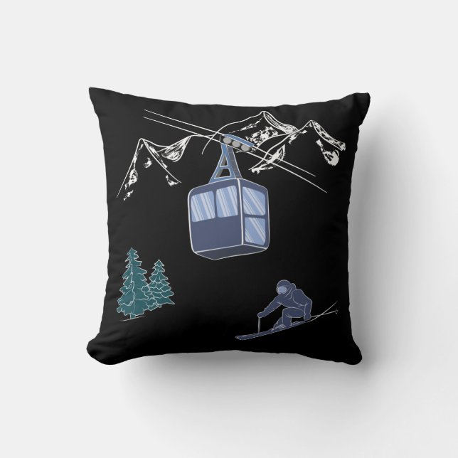 Ski Scene Winter Sports Throw Pillow (Front)