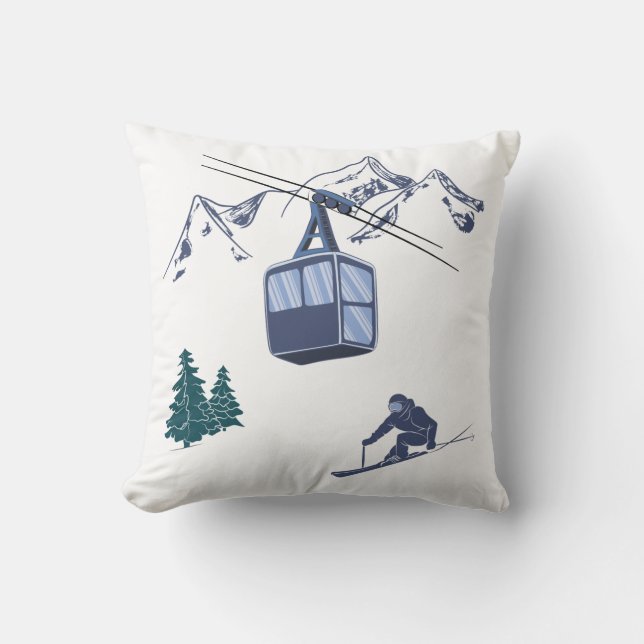 Ski Scene Winter Sports Throw Pillow (Front)
