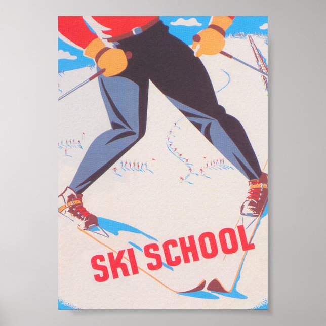 Ski School Retro Vintage Ski Poster (Front)