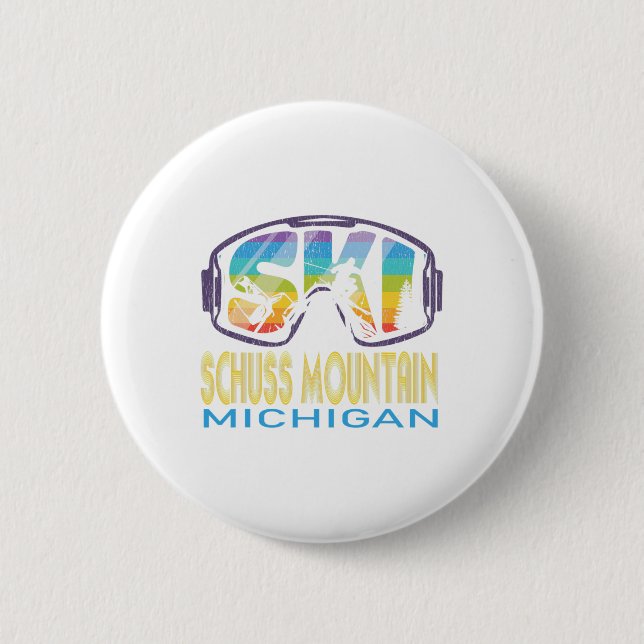 Ski Schuss Mountain Michigan Skiing Vacation  Button (Front)