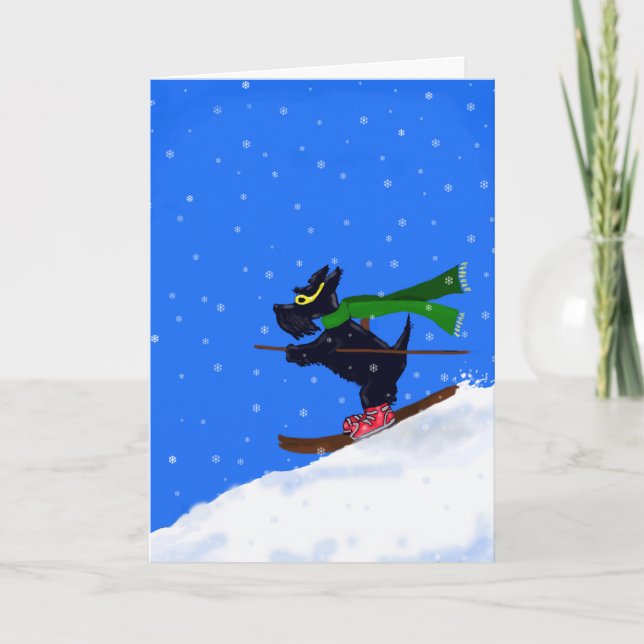 Ski Scottie Merry Christmas Card (Front)