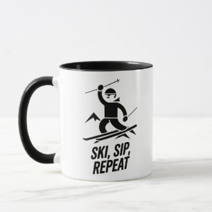 Ski Sip Repeat Funny Skiing Mountain Design Mug