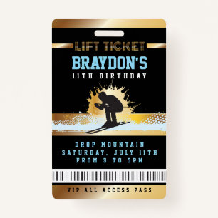 SKI SKIER MOUNTAIN Birthday ALL ACCESS Lift Ticket Badge