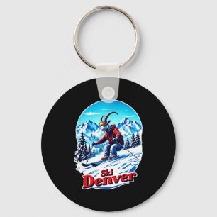 Ski skiing adventure goat in denver mountains keychain