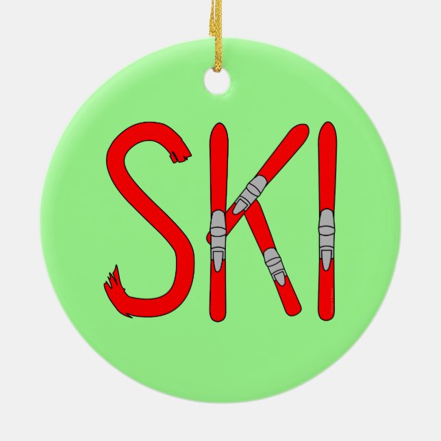 Ski Skis Ceramic Ornament (Back)