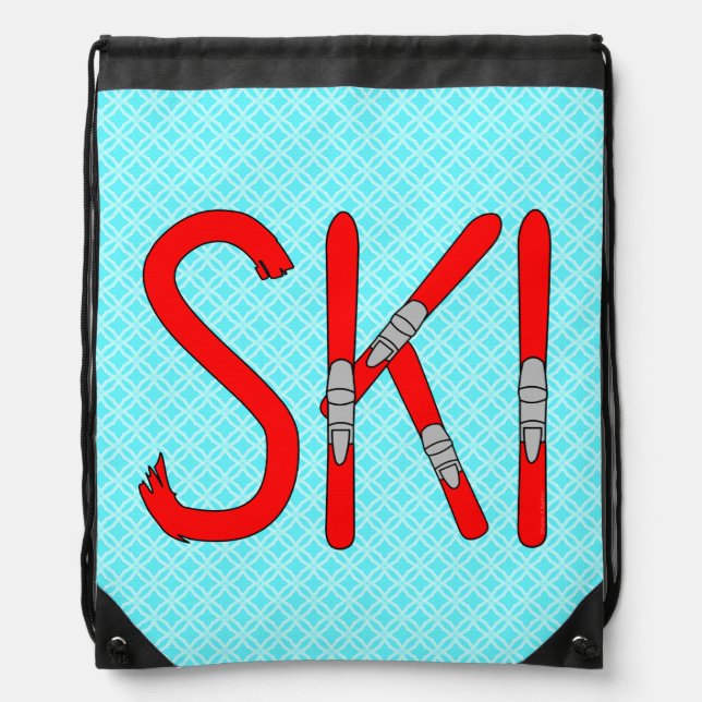 Ski Skis Drawstring Bag (Front)