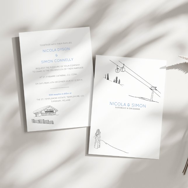 Ski Slopes Cable Cars Couple In Love Mountaintops  Invitation (Sample)