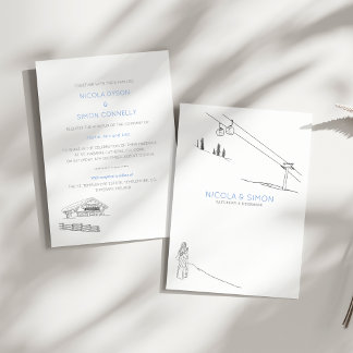 Ski Slopes Couple In Love Snowy Mountain Peaks Invitation