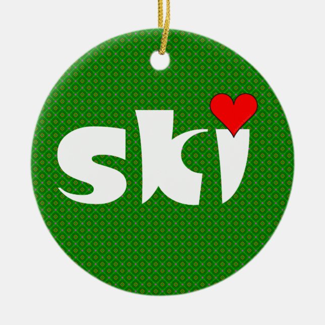 Ski Small Heart Ceramic Ornament (Front)