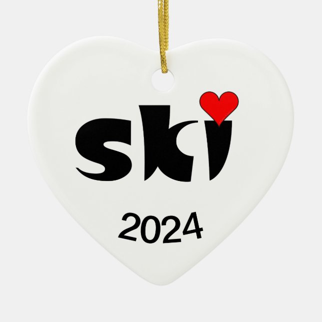 Ski Small Heart Ceramic Ornament (Front)