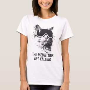 Ski Snowboard Cat Funny The Meowtains Are Calling T-Shirt