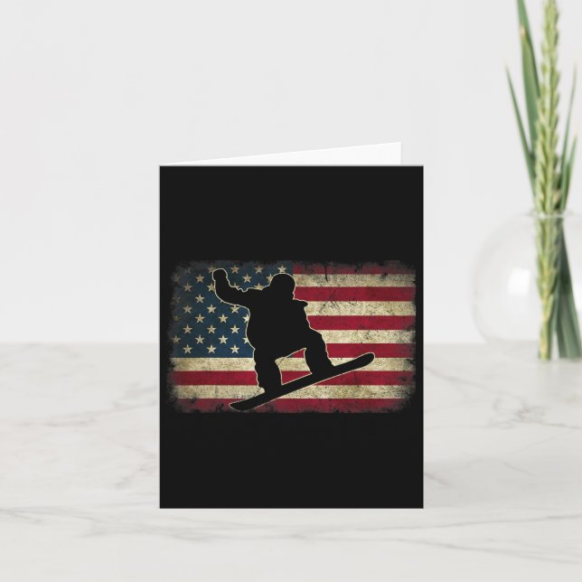 Ski Snowboard Snowboarder American Usa Flag Vintag Card (Front)