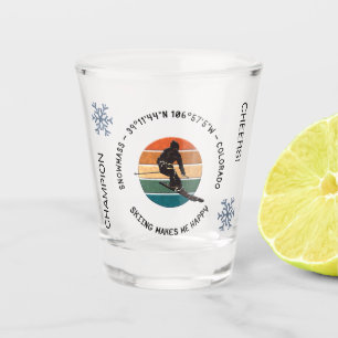 Ski Snowmass, Colorado - Man Skier, Black Text Shot Glass