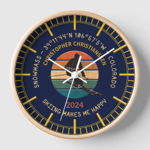 Ski Snowmass, Colorado - Man Skier, Yellow Text Clock