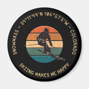 Ski Snowmass, Colorado - Man Skier, Yellow Text Magnet