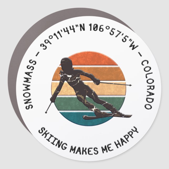 Ski Snowmass, Colorado - Woman Skier, Black Text Car Magnet (Front)