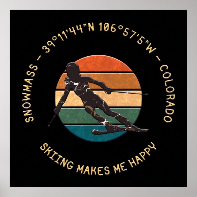 Ski Snowmass, Colorado - Woman Skier, Yellow Text Poster (Front)