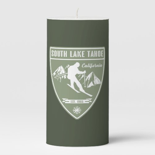 Ski South Lake Tahoe California Pillar Candle