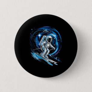 Ski space winter sport skier funny skiing astronau button