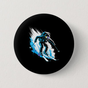 Ski space winter sport skier funny skiing astronau button