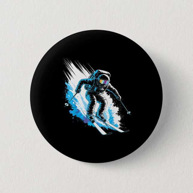 Ski space winter sport skier funny skiing astronau button (Front)
