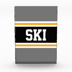SKI Sporty Bold Gray Black White Orange Stripes Photo Block