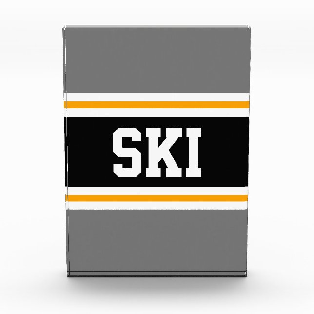 SKI Sporty Bold Gray Black White Orange Stripes Photo Block (Front)