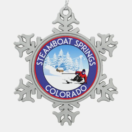 Ski Steamboat Springs Colorado Skiing Snowflake Pewter Christmas Ornament