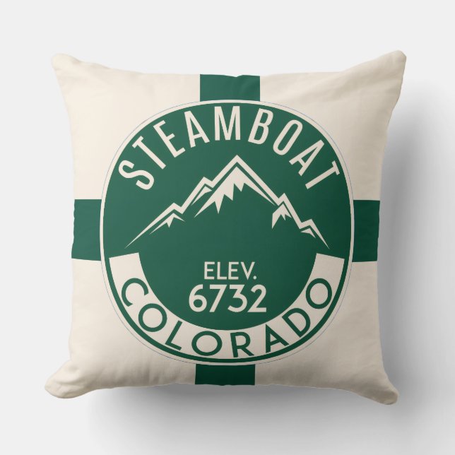 Ski Steamboat Throw Pillow (Front)
