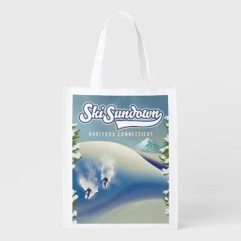 Ski Sundown Hartford Connecticut Ski Poster Grocery Bag by bartonleclaydesign at Zazzle