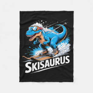 Ski t-rex winter sport skier dino funny skiing fleece blanket