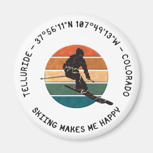 Ski Telluride, Colorado - Man Skier, Black Text Magnet