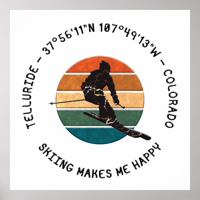Ski Telluride, Colorado - Man Skier, Black Text Poster (Front)
