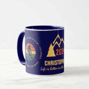 Ski Telluride, Colorado - Man Skier, Yellow Text Mug