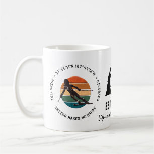 Ski Telluride, Colorado - Woman Skier, Black Text Coffee Mug