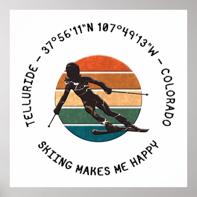 Ski Telluride, Colorado - Woman Skier, Black Text Poster (Front)