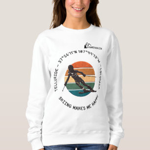 Ski Telluride, Colorado - Woman Skier, Black Text Sweatshirt
