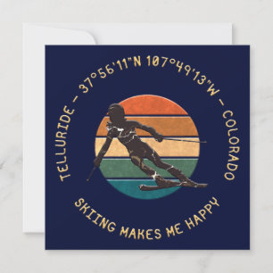 Ski Telluride, Colorado - Woman Skier, Golden Text Holiday Card