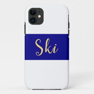 SKI Text Sporty Royal Blue White Winter Stripes iPhone 11 Case