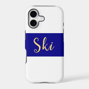 SKI Text Sporty Royal Blue White Winter Stripes iPhone 17 Case