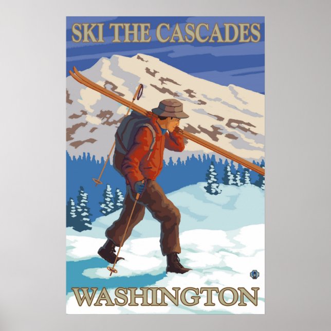 Ski the Cascades - Washington State Travel Poster (Front)