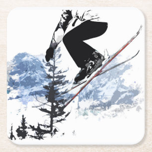 Ski the Rockies - Banff Canada Square Paper Coaster