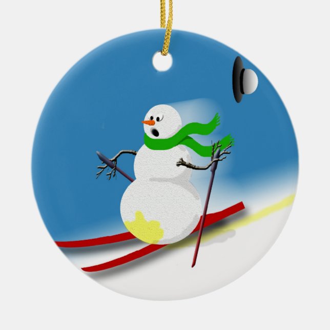 Ski Theme Gift Ideas Holiday Funny Christmas Ceramic Ornament (Front)